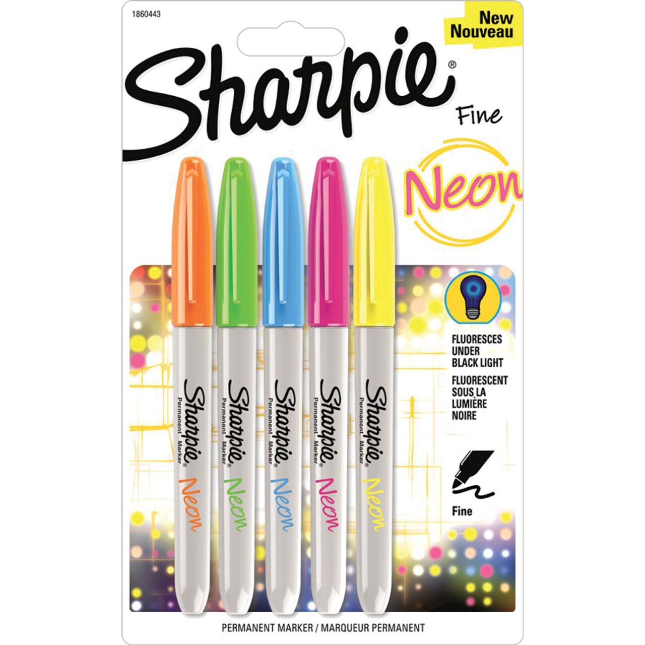 Sharpie Neon Fine Point Permanent Markers 5/Pkg-Orange, Green, Blue, Pink & Yellow
